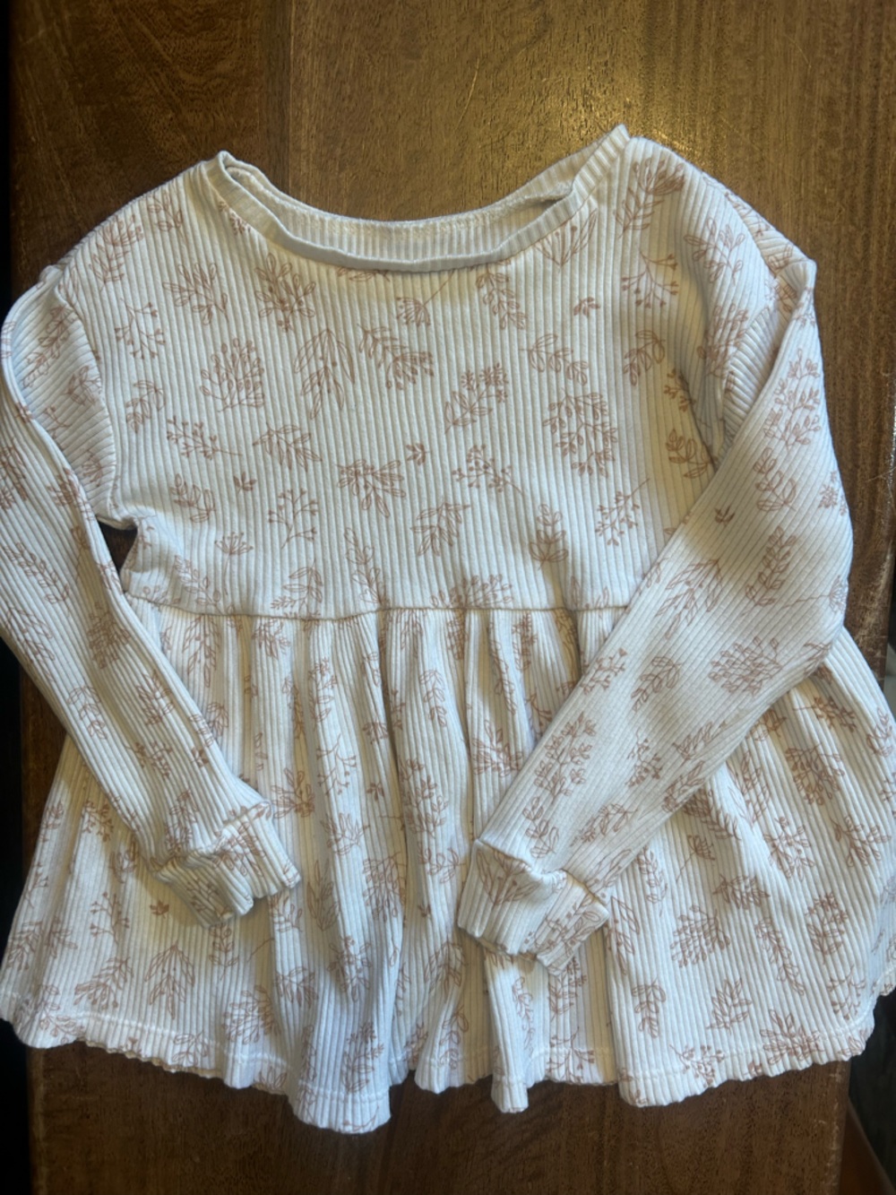 Easy-peasy Organic Cotton Cream Ribbed Floral Long Sleeve Top shirt 3T Girl
